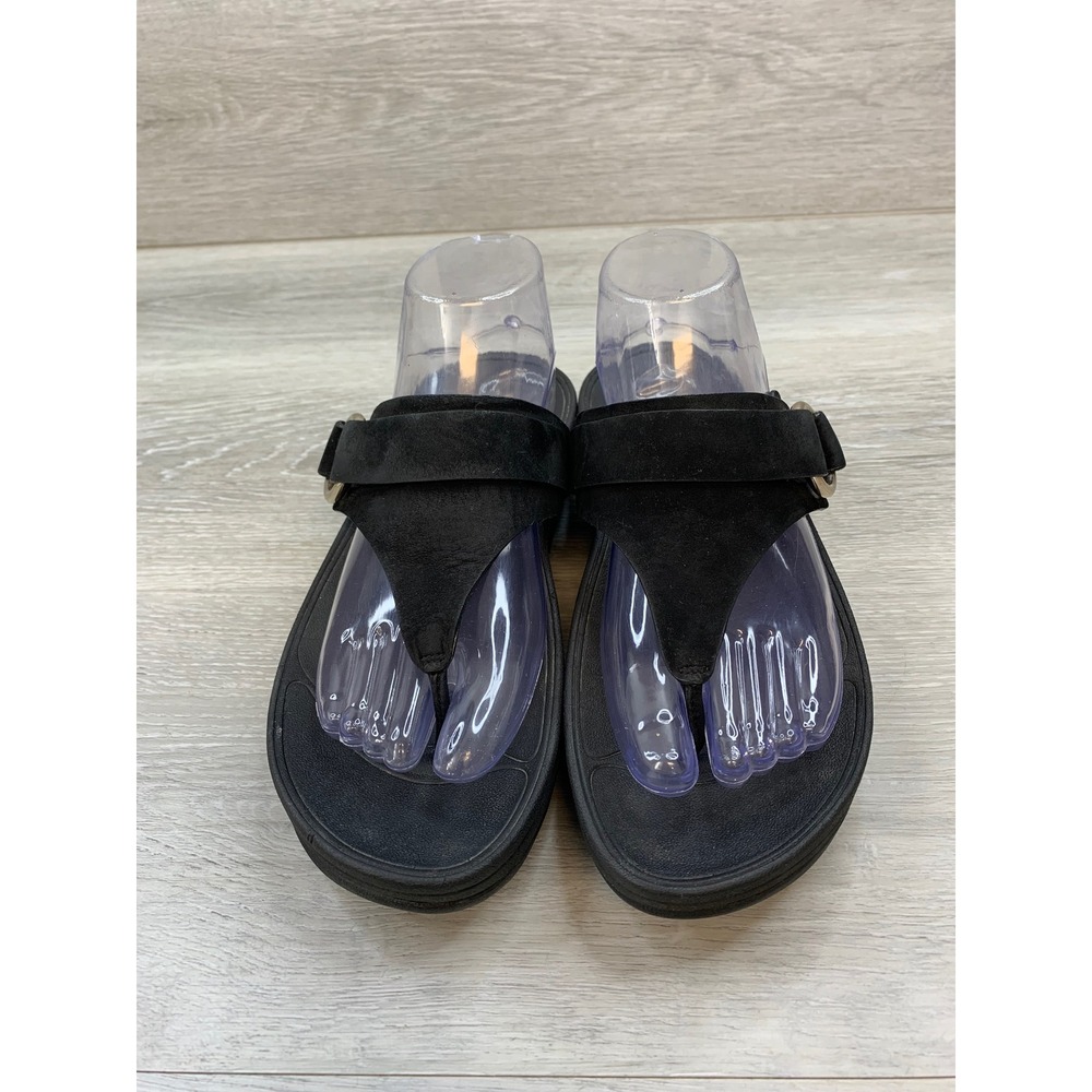 FitFlop Women's Flare Suede Thong Sandals Black 8 Casual Comfort Shoes - Picture 2 of 10